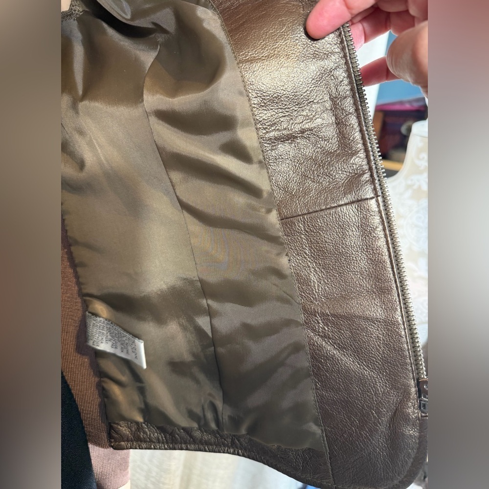 Nygard Collection Petites Brown Leather Panel Zip Jacket Size M (10–12) - Picture 4 of 12
